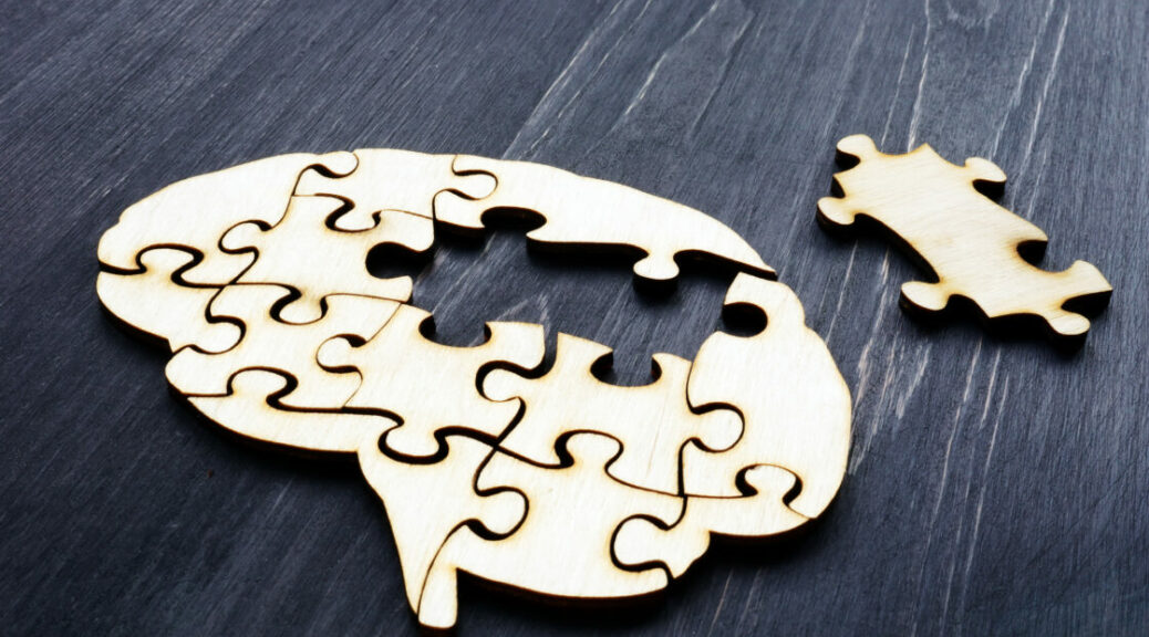 Brain from wooden puzzles. Mental Health and problems with memory.